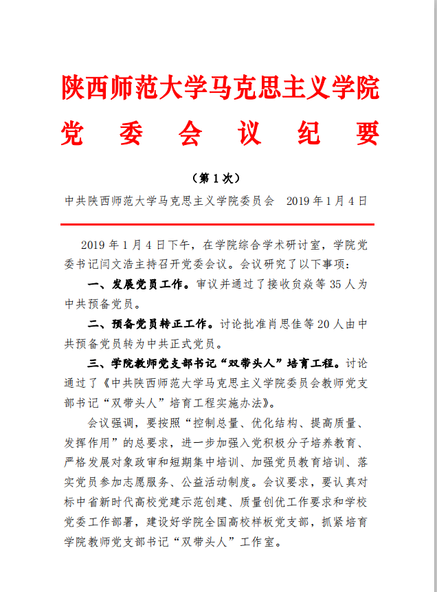 马克思主义学院党委会议纪要2019年第1次